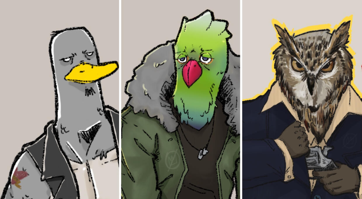 The Flight Risk Series: I had a strike of genius when one day I saw a bird that looked like it was wearing a hoodie, from there I had the idea of the series where anthropomorphic birds lead lives of modern criminals (2021)