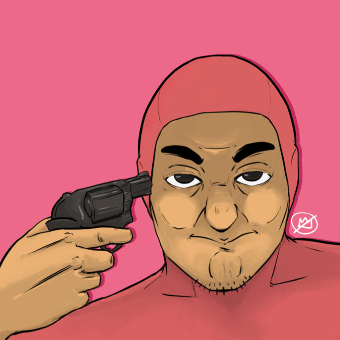 Fanart of Pink guy, an internet sensation from 2013 (2023)